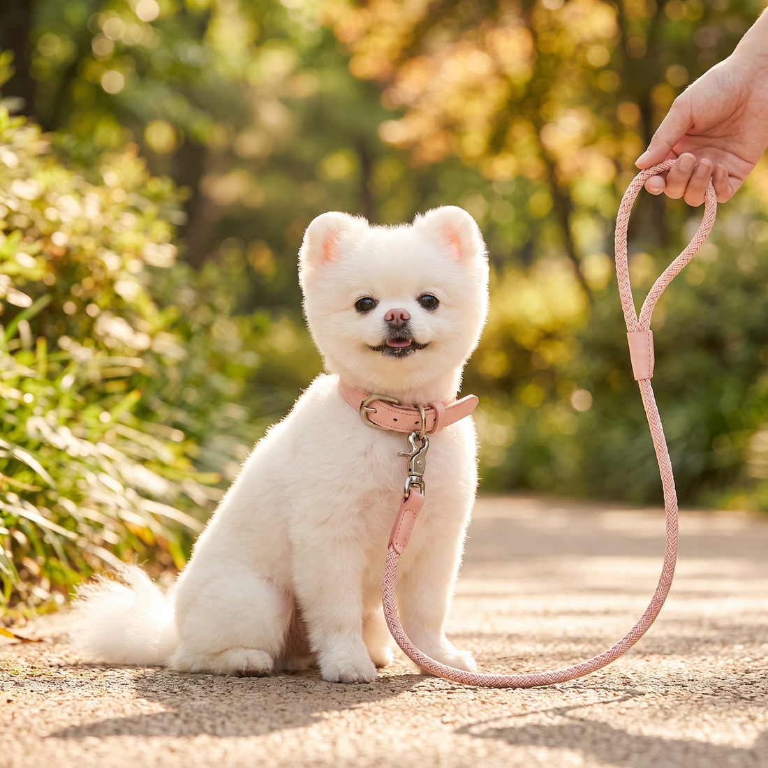 Premium Leather Dog Collar and Leash Walking Set